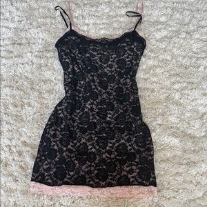 White Fox Boutique Black and Pink Lace Slip